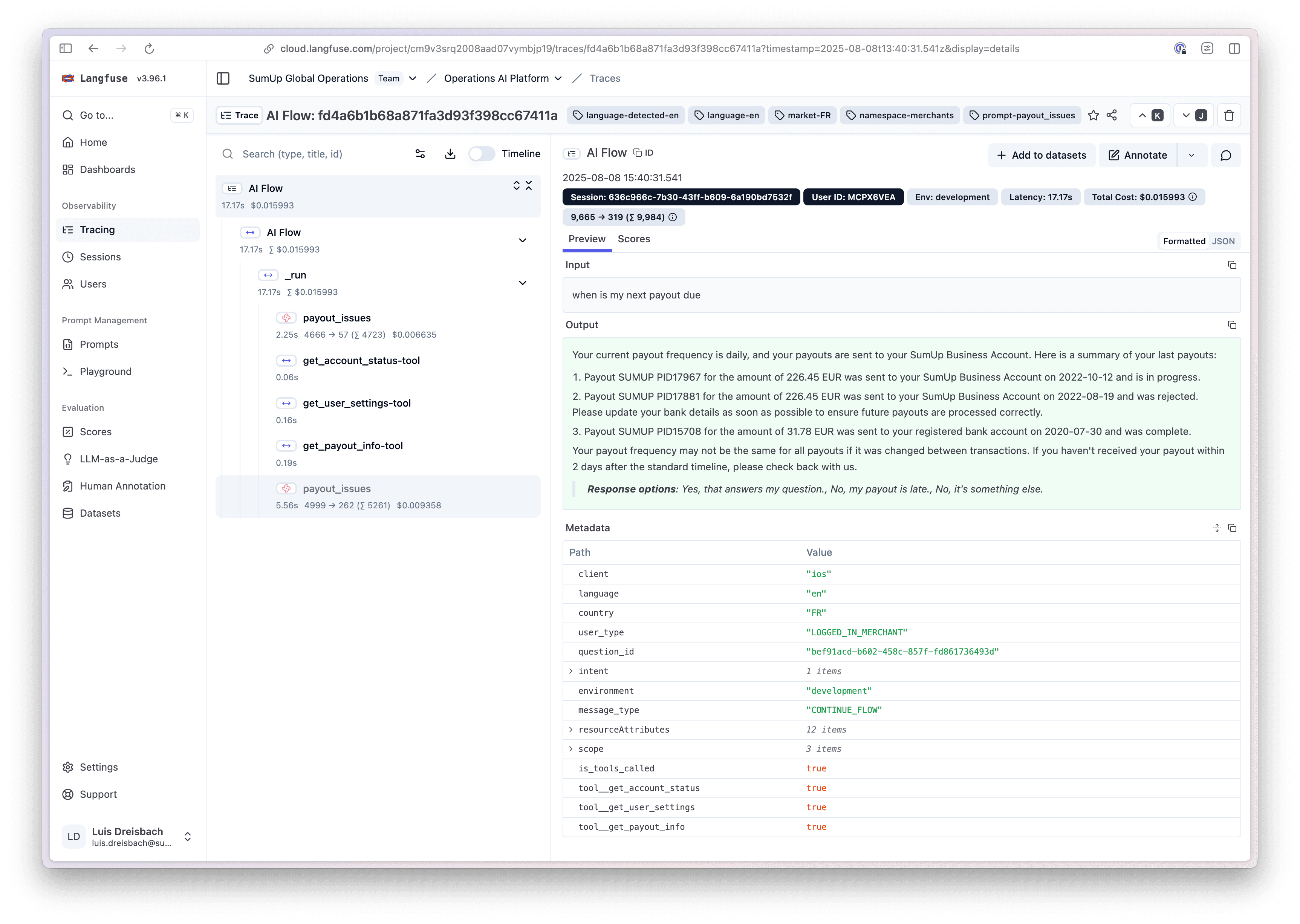 Screenshot of SumUp Merchant Support on Mobile